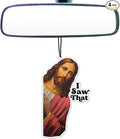 4 x Jesus I Saw That Funny Car Air Freshener, Christian Gift For Her Him, Funny Jesus Christmas Gift, Jesus Meme Gifts, Christmas Car Accessories, 3.2inch - Pack of 4