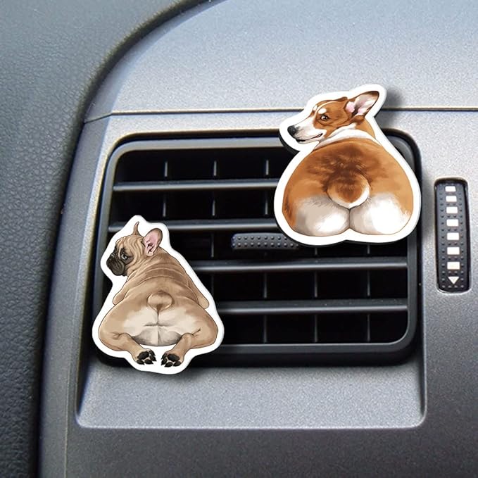 WIRESTER Fresh Scented Car Air Freshener Vent Clip, Decorative Accessories, Interior Decoration for Cars - Cute Animal Butt, Cute Dog Cat, Dog Butt Looking Back, Dog Lying