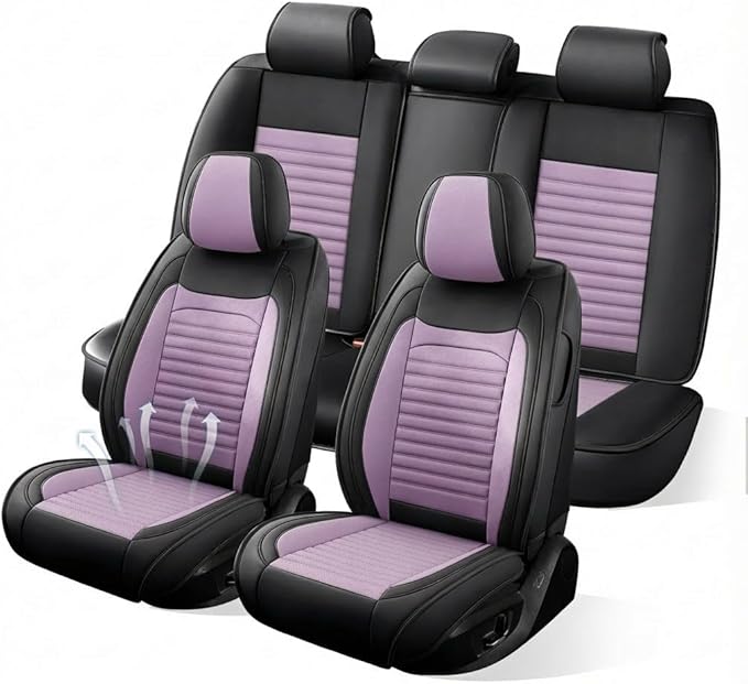 Car Seat Covers Full Set Fit for Toyota RAV4 Hybrid 2016-2025,2026, Premium Faux Leather Car Seat Protector,Breathable Anti-Slip Full Wrapping Edge Seat Covers(Black&Purple,Full Set)