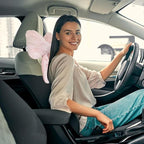 LYFJMUS 4 Pack Plush Bow Car Headrest Pillow and Lumbar Support Pillow Soft Butterfly Car Neck Pillows for Driving Cars Decor (Pink)