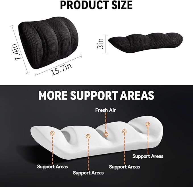 Lumbar Support Pillow for Office Chair and Car,Back Support for Office Chair Cushion,Adjustable Straps Securely Fixed Car Lumbar Support Pillow (Black, for Office Chiar)