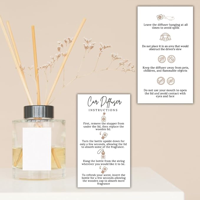 Car Diffuser Instruction Cards | 2" x 3.5" inch Business Card Size | Car Hanging Accessories Oil Bottles Instruction Card