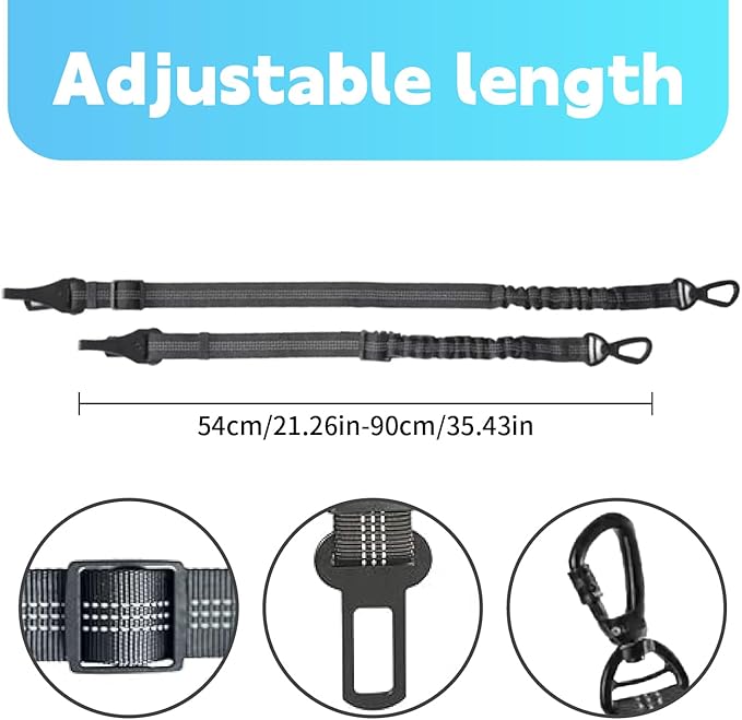 Dog seat Belt for car,2Pack 3-in-1 car Harness for Dogs Safety seat Belt Bungee,Dogs Seats Belt stether with Buckle&Hook Latch,Adjustable Reflective Dog seat Belts with 360° Lockable Buckle(Black)
