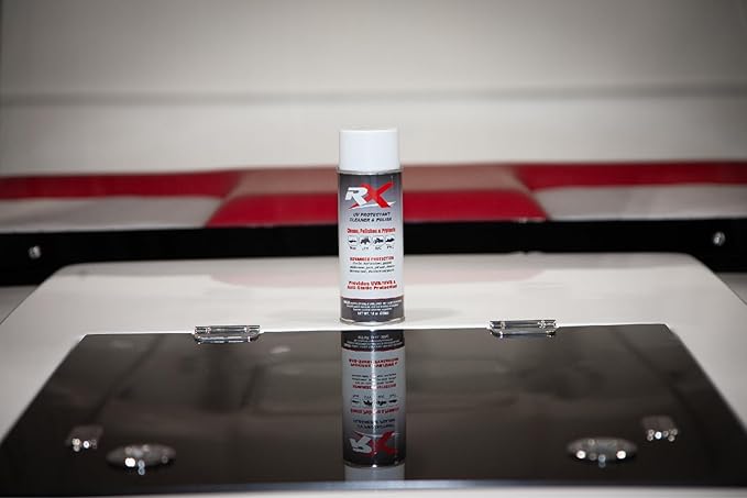 Hardline Products USA RX UV Protectant Cleaner & Polish – Advanced Marine & Powersport Detailing Spray for Vinyl, Isinglass, Plastic, & Strata Glass – 100% UVA/UVB Protection with Microfiber Towel