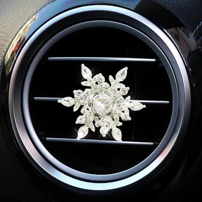 Bling 4Pcs Snowflake Air Vent Clips Car Air Freshener Outlet Clips Bling Rotatable Snowflake Car Vent Decorations Stress Relief Auto Accessories Toy Refillable (White)