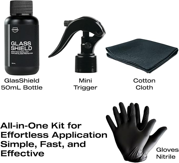 Nasiol GlasShield Nano Rain Repellent Spray Kit, Windshield&Glass Ceramic Coating, Super Hydrophobic to 30000 Miles, Super Easy Application Spray&Wipe, Clear Vision for Safe Driving, Easy Ice Removal