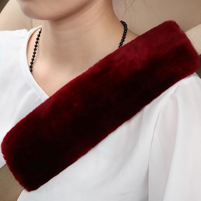 Soft & Cozy Australian Sheepskin Car Seat Belt Covers,2 Pack Fluffy Seatbelt Pads, Genunie Sheepskin Fur Shoulder Straps Cushions for Adults Kids Women and Men (Wine Red)