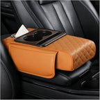 Car Armrest Cushion, 5-in-1 Nappa Leather Vehicle Centre Console Cover with 2 Storage Pockets, Cup Phone & Phone Holder, Multifunctional Auto Organiser Accessories, Universal Fit (Yellow)