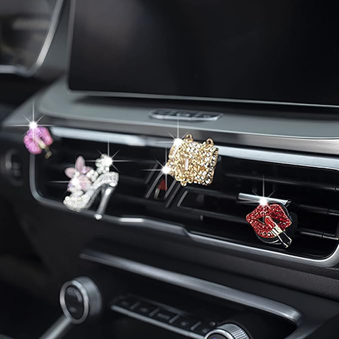 2 Pieces Bling Sexy Lip Air Vent Clips Rhinestone Lipstick Car Air Freshener Clip Crystal Car Air Outlet Decorations Charm Car Inter Decor Accessories for Girls Women