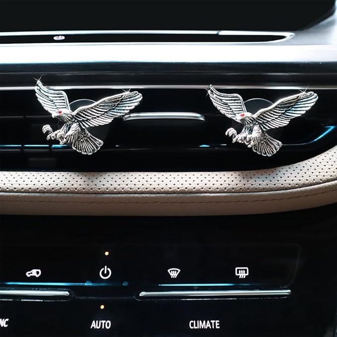 Vintage Eagle Car Air Freshener Vent Clips,2pcs Alloy Silver Hawk Vent Clips Car Accessories for Men,Refillable Diffuser with Felt Mads