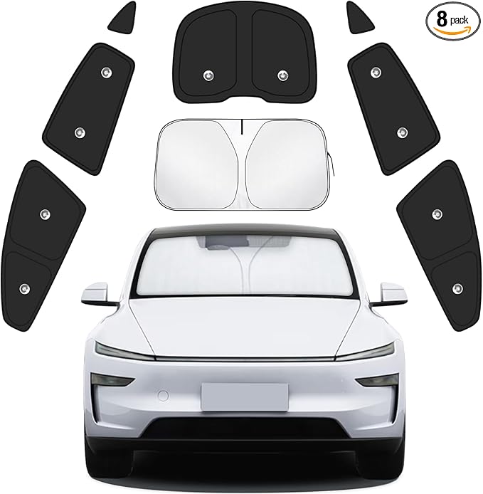 8pcs Car Window Shades for Tesla Model Y 2025 2026 Upgrade with Suction Cups [Suction No-Fall] | Full Coverage Window Covers Sunshades for Camping | Privacy Window Shade for Front, Rear, Side Windows