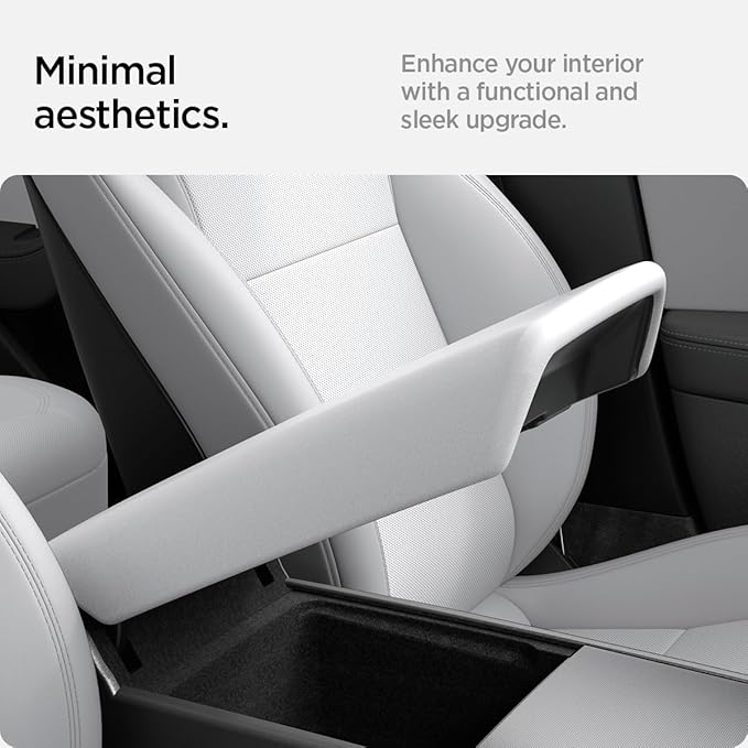 Spigen Center Console Armrest Cover for Tesla Model Y Juniper (Standard, Premium & Performance 2026/2025) and Model 3 Highland (Standard, Premium & Performance 2026/25/24) - White