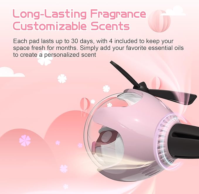Pink Bunny Design Car Air Freshener with LED Lights & 4 Scented Pads – Light Fragrance, Decorative Auto Accessories