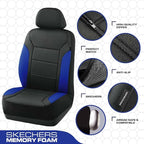 Skechers Memory Foam Car Seat Covers, Lycra Fabric Seat Covers, Car Seat Covers Front Seats Airbag Compatible, Automotive Comfort Protection for Most Cars,Trucks, SUVs,Blue