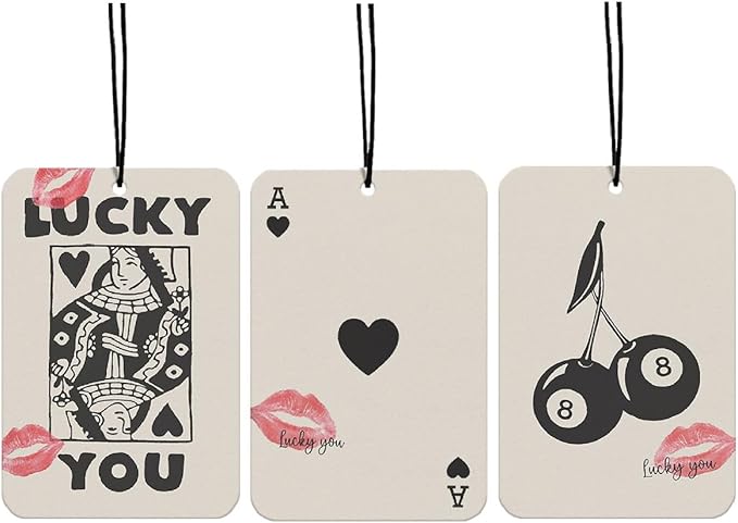 Vintage Preppy Car Air Freshener Cherry Car Accessories Hanging 3Pcs Lucky You Car Mirror Decor Black Brown Girly New Cars Scents, Preppy Retro Casr Accessories for Women Girls(Lavender)
