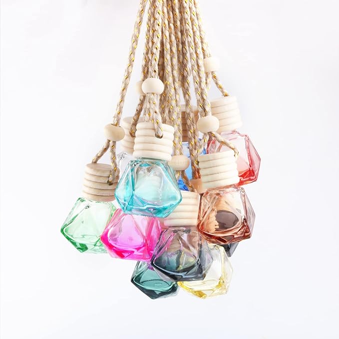 12 Colors Car Hanging Air Freshener Diffuser Bottle Empty Perfume Pendant Aromatherapy Fragrance Essential Oil Diffuser Bottle Auto Ornaments Decor