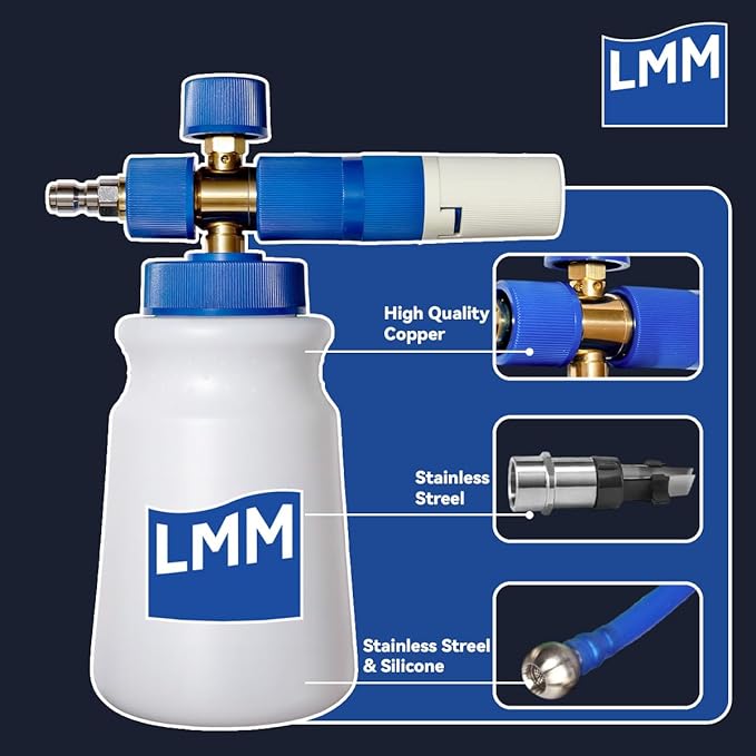 Foam Cannon LMM T2.0 for Pressure Washer with 1/4 Inch Quick Connector Snow Foam Lance for Car Washing with Adjustable Thick Foam