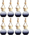 8Pcs,6ml Hanging Car Air Freshener Diffuser, Essential Oil Pendant Perfume Aromatherapy Vials,Thick Oblate-Style Glass Fragrance Container With Wooden Caps & Hanging String,FREE Funnel,Dropper