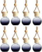 8Pcs,6ml Hanging Car Air Freshener Diffuser, Essential Oil Pendant Perfume Aromatherapy Vials,Thick Oblate-Style Glass Fragrance Container With Wooden Caps & Hanging String,FREE Funnel,Dropper