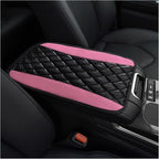Car Center Console Cushion Pad, PU Leather Waterproof Auto Armrest Box Cover Protector, Comfortable Armrest Seat Box Cover Mat, Universal Car Accessories for SUV Truck (Pink)