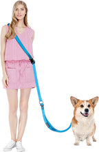 Hands Free Dog Leash, Multifunctional Crossbody Leash, Long Waist Dog Belt with Car Safety Buckle and Double-Sided Reflective Stitches（Blue 5.3-7.9ft-Medium）