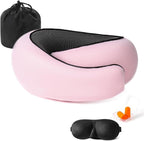 Travel Neck Pillows for Airplanes Or Trains, 360° Head Support Sleep for Long Flight, Skin-Friendly and Breathable, Kit with 3D Contoured Eye Mask, Earplugs and Storage Bag Gifts for Family