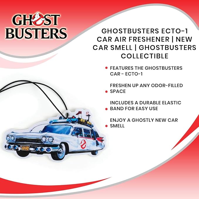 Ghostbusters ECTO-1 Car Air Freshener | Air Freshener For Cars Designed Like ECTO-1 | Official Ghostbusters Car Fragrance | Ghostbusters Movie Series Collectibles | New Car Smell