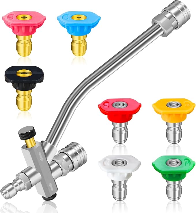 Boltigen Foam Cannon Dual-Connector Tool with 7 Pressure Washer Nozzle Tips, 1/4" Quick Connect Switch Double Tip Attachment, Pressure Washer Extension Wand Accessory Kit, 4000 PSI