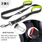 PoyPet 5 Feet Dog Leash - 3M Reflective - 2 Cushioned Handles - Functional Car Seat Belt(Green)