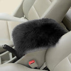 Furry Auto Center Console Cover Pad, 11.8"x7.8" Soft Sheepskin Wool Armrest Cushion, Fluffy Vehicle Armrest Seat Box Protector Warm in Winter, Car Interior Accessories for Women and Men (Black)