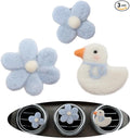 Cute Car Accessories,Duck Flower Air Vent Clips,Handmade Wool Felt Aroma Diffuser,Refillable Girly Car Air Freshener,3pcs White Blue Car Decor