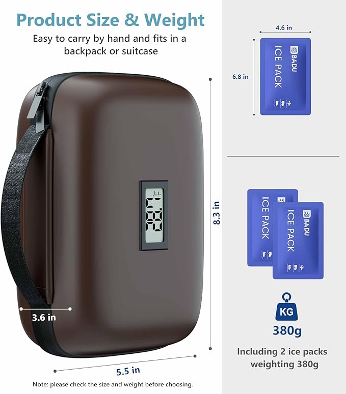 Insulin Cooler Travel Case with Temperature Display, TSA Approved Diabetic Cooling Bag for Insulin Pens and Supplies, Refrigerated Medicine Organizer with 2 Ice Packs