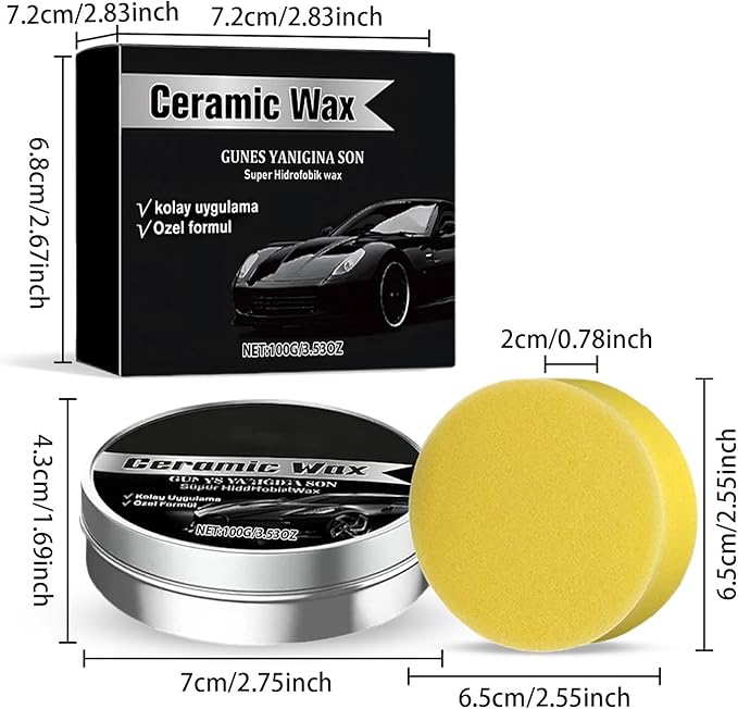Ceramic Wax Cream, Strong Protection Car Coating Polishing Wax, Auto Car Scratch Repair Remover Paste, Paint Care Lasting Protection Waxes with Sponge(2Pcs)