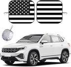 Ziciner 2 PCS Car Windshield Sun Shade, Auto Sun Heat and UV Rays Blocker, 28"×31" Foldable Automotive Front Window Sunshade Protector, Universal Vehicle Interior Accessories (Black Flag-M)