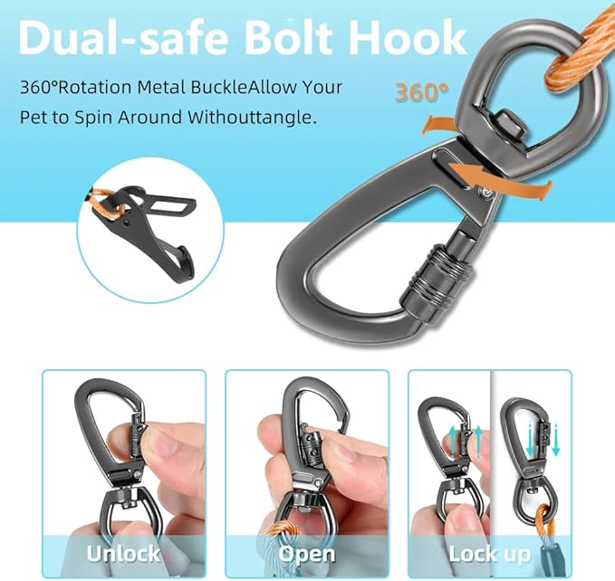 3-in-1 Dog Car Seat Belt Harness - Chew-Proof Steel Cable Seatbelt with Heavy-Duty Buckle & Clip - High Tensile Strength Car Safety Restraint for Small, Medium, Large Dogs (Orange, 32 inch/80 CM)