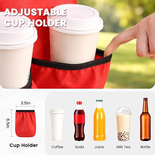 CIVJET Insulated Food Delivery Bag with 4 Cup Holder and Bottom Support, XX-Large Insulated Grocery Bags Keep Food Hot/Cold, Cooler Bags with Drink Carrier, Food Carrier Catering Bag for Events, Red