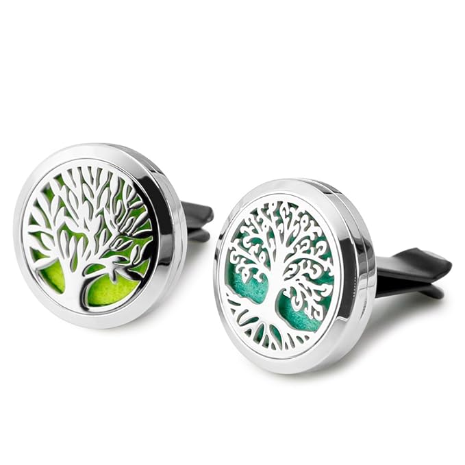 Car Air Freshener, 2PCS 30mm Car Aromatherapy Essential Oil Diffuser Stainless Steel Cars Diffuser with Vent Clip 12 Felt Pads