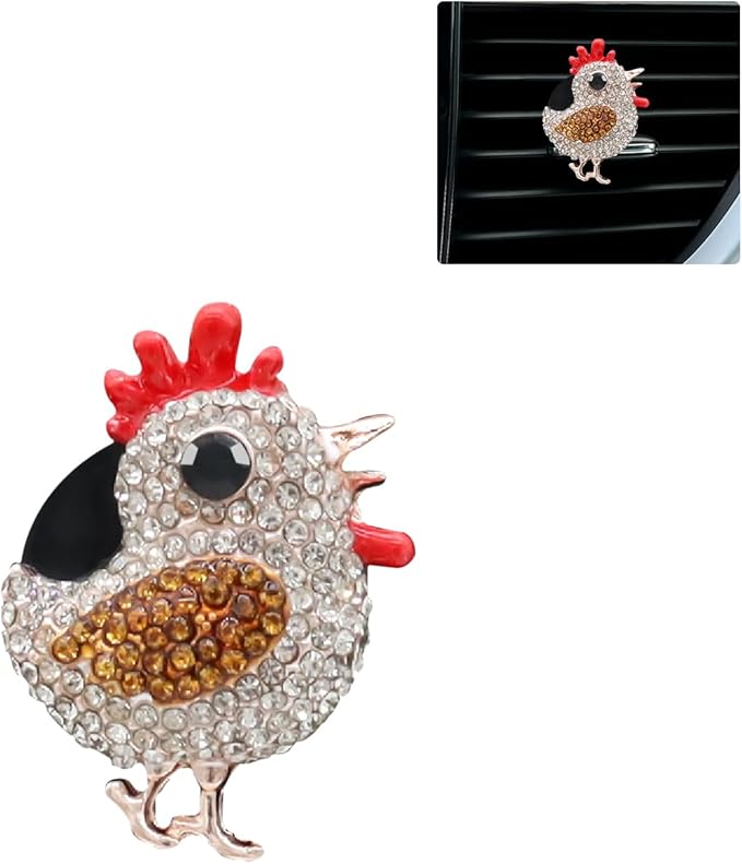 Chicken Car Decor,Bling Rooster Air Vent Clips Car Air Freshener,Cute Girly Car Interior Dashboard Decorations Accessories for Women Teens,Refillable Diffuser