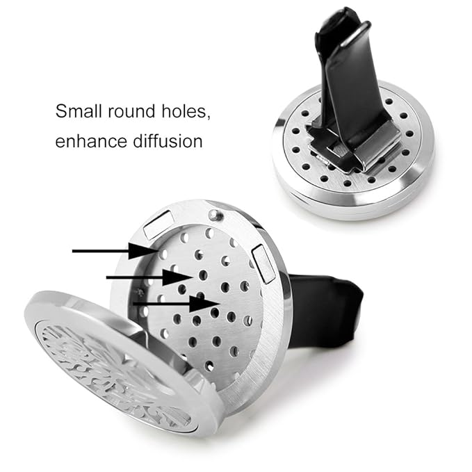 Car Air Freshener, 2PCS 30mm Car Aromatherapy Essential Oil Diffuser Stainless Steel Cars Diffuser with Vent Clip 12 Felt Pads