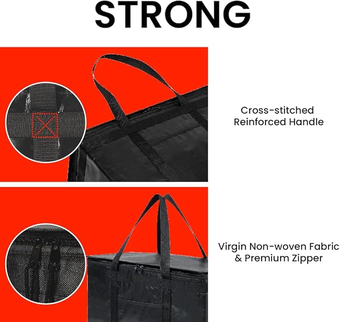 NZ home Insulated Bags for Food Delivery (2XL PRO) Grocery Shopping Cooler Bag, Pizza Delivery, Hot & Cold Catering Tote, Reusable, Foldable & Heavy Duty (Red)