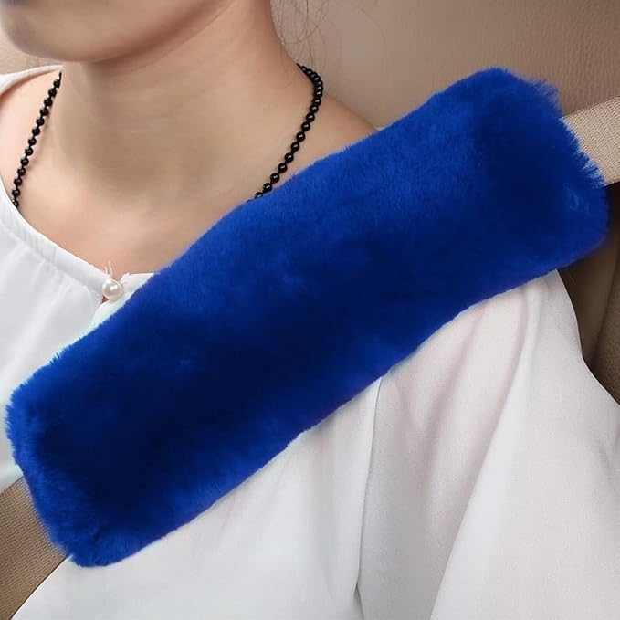 Soft & Cozy Australian Sheepskin Car Seat Belt Covers,2 Pack Fluffy Seatbelt Pads, Genunie Sheepskin Fur Shoulder Straps Cushions for Adults Kids Women and Men (Sapphire Blue)
