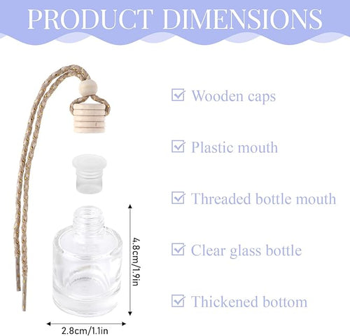 20Pcs Hanging Empty Car Freshener Glass Bottle, Essential Oil Car Diffuser, Aromatherapy Fragrance Perfume Diffuser Bottle Pendant with Wooden Caps & Hanging String(8ML)