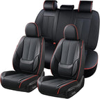 Coverado Seat Covers, Car Seat Covers Full Set, Leather Seat Covers for Cars, Car Seat Protector, Black Car Seat Covers Front Seats and Back Seats Universal Fit for Most Cars Redline