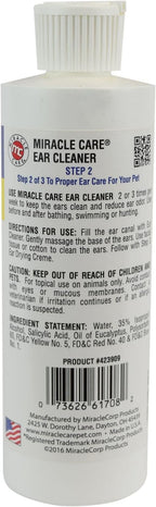 Miracle Care Ear Cleaner for Dogs and Cats, 8 Ounce, Reduces Ear Odor and Waxy Build Up, Gentle and Non Staining