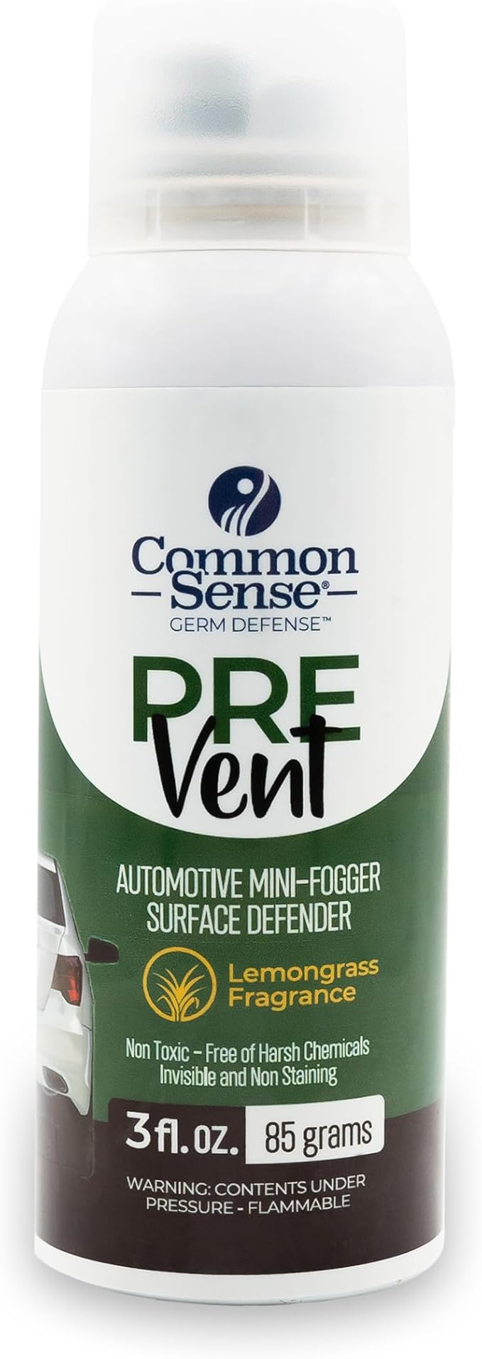 PreVent Car Fogger Deodorizing Air Refresher by Smart Common Sense, Long-Lasting Odor Control Spray for Vehicles, Lemongrass Fragrance, 3 fl. Oz