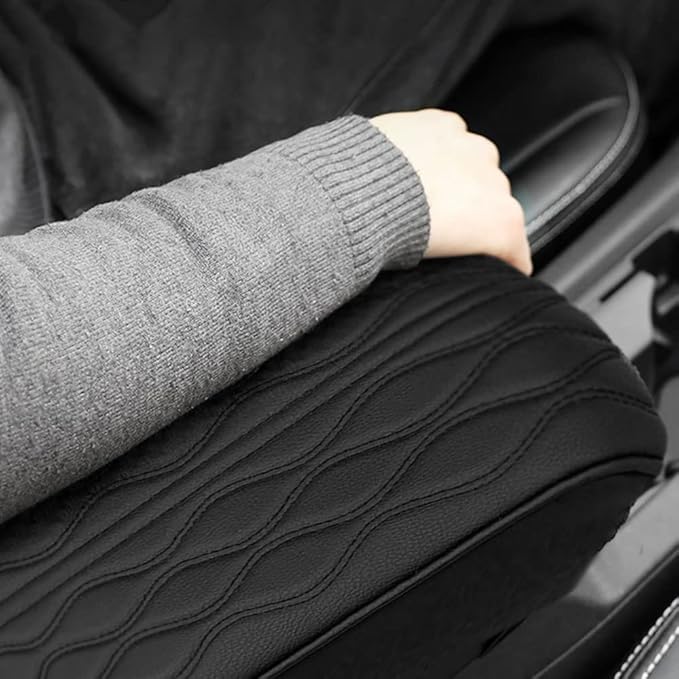 2025 Upgrade Universal Style Memory Cotton Car Armrest Box Pad,New Leather Car Armrest Box Pad Car Center Console Cover Pad,Vehicle Seat Box Cushion Protector for SUV Truck (Black, Wave Pattern)