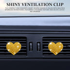 4PCS Heart-Shaped Car Vent Clip with Rhinestone, Vent Clip Car Accessories, Sparkly Rhinestone Bling Diamond Freshener Holder, Air Conditioning Outlet Ornament for Women Girls (Yellow, Style1)