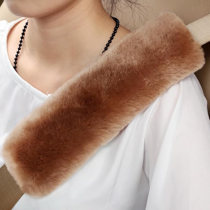 Soft & Cozy Australian Sheepskin Car Seat Belt Covers,2 Pack Fluffy Seatbelt Pads, Genunie Sheepskin Fur Shoulder Straps Cushions for Adults Kids Women and Men (Light Tan)