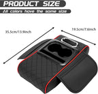 Car Armrest Cushion, 5 in 1 Center Console Cover with 2 Cup Holders, Phone Holder, Tissue Holder, Storage Bag, Multifunctional Leather Heightened Car Armrest Cushion for Most Cars