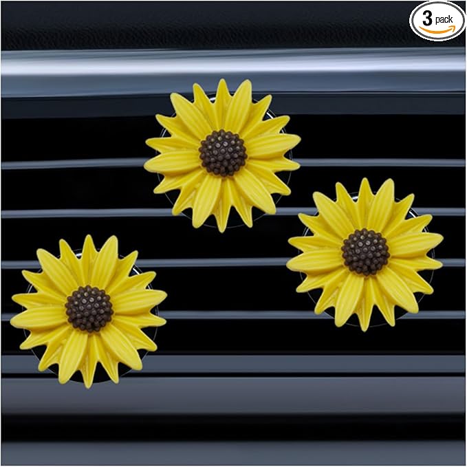 3PCS Daisy Flower Car Dashboard Air Vent Trim Clip, Cute Daisy Air Conditioner Outlet Clip Car Charm for Women, Car Air Vent Clip Auto Interior Decoration for Girls Present (Yellow)